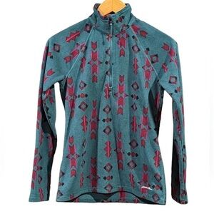 Eddie Bauer Teal and Red Geometric Quarter-Zip Fleece Women’s Size Small
